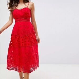 ASOS Elegant Red Lace Midi Dress